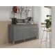 Buffet Bas 3 Portes 1 Tiroir Gris 5 Niches L 150 H 86 P 53.3 cm