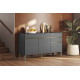 Buffet Bas 3 Portes 1 Tiroir Gris 5 Niches L 150 H 86 P 53.3 cm