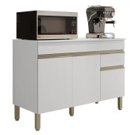 Buffet Bas 3 Portes 1 Tiroir Blanc 5 Niches L 120 H 86 P 53.3 cm