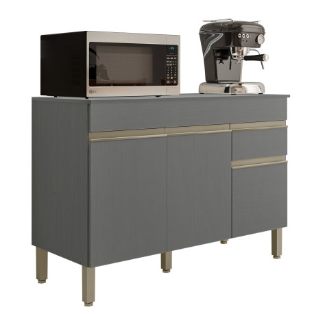 Buffet Bas 3 Portes 1 Tiroir Gris 5 Niches L 120 H 86 P 53.3 cm