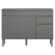 Buffet Bas 3 Portes 1 Tiroir Gris 5 Niches L 120 H 86 P 53.3 cm
