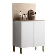 Meuble de Cuisine Bas 2 Portes 2 Niches Blanc et Crédence Marbre L 80 H 91.5 P 53.3 cm