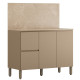 Meuble de Cuisine Bas 3 Portes 2 Tiroirs Taupe et Crédence Marbre L 120 H 91.5 P 53.3 cm
