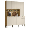 Buffet 8 Portes 1 Tiroir 18 Niches Chêne et Blanc Ecru Gaufré L 161 H 200 P 38.8 cm