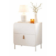 Chevet - Bout de Canapé Blanc 2 Tiroirs Dessus Crédence L 50 H 55.5 P 37 cm