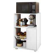 Desserte de Cuisine Micro-Onde Blanche 1 Porte 1 Panier Métal