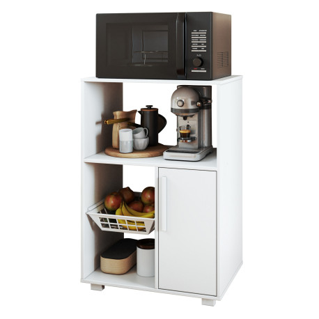 Desserte de Cuisine Micro-Onde Blanche 1 Porte 1 Panier Métal