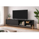 Meuble TV 80 Pouces Noir 1 Porte Coulissante 4 Niches L 185 H 51.5 P 33.5 cm