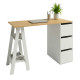 Bureau Tréteau et Caisson 3 Tiroirs Blanc et Châtaignier L 135 H 75 P 60 cm