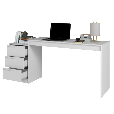 Bureau et Caisson 3 Tiroirs Amovible Blanc L 176.5 H 78.5 P 38 cm