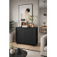 Meuble de Rangement 2 Portes 4 Niches Noir sur Roulettes L 90 H 76.5 P 35.5 cm