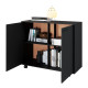 Meuble de Rangement 2 Portes 4 Niches Noir sur Roulettes L 90 H 76.5 P 35.5 cm