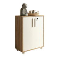 Armoire Basse 2 Portes 2 Niches Blanc et Chêne Sur Roulettes L 53.5 H 74 P 29.4 cm