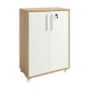 Armoire Basse 2 Portes 2 Niches Blanc et Chêne Sur Roulettes L 53.5 H 74 P 29.4 cm