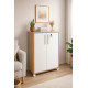Armoire Basse 2 Portes 2 Niches Blanc et Chêne Sur Roulettes L 53.5 H 74 P 29.4 cm
