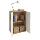 Armoire Basse 2 Portes 2 Niches Blanc et Chêne Sur Roulettes L 53.5 H 74 P 29.4 cm