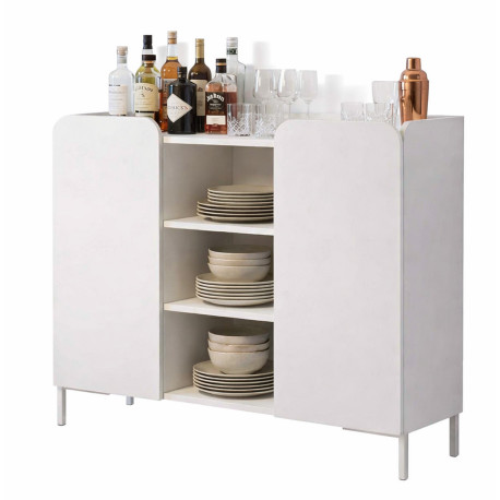 Buffet Blanc 2 Portes 4 Niches Pieds Métal Noirs Square