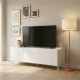 Meuble TV Design 55 Pouces 3 Portes 4 Niches Blanc Pieds Métal L 135 H 50.5 P 38.5 cm
