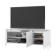 Meuble TV Design 55 Pouces 3 Portes 4 Niches Blanc Pieds Métal L 135 H 50.5 P 38.5 cm