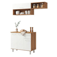 Cuisine équipée 4 Portes 1 Tiroir 5 Niches Chêne et Blanc L 150 H 200 P 40.5 cm