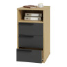 Caisson de rangement 3 Tiroirs 1 Niche Chêne et Noir L 35 H 63.5 P 38 cm