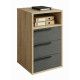 Caisson de rangement 3 Tiroirs 1 Niche Chêne et Noir L 35 H 63.5 P 38 cm