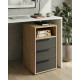 Caisson de rangement 3 Tiroirs 1 Niche Chêne et Noir L 35 H 63.5 P 38 cm