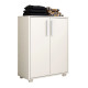 Meuble de Rangement 2 Portes 4 Niches Blanc sur Roulettes L 90 H 76.5 P 35.5 cm