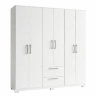 Armoire Dressing 6 Portes 2 Tiroirs 9 Niches Blanche L 135.4 H 178 P 36.5 cm