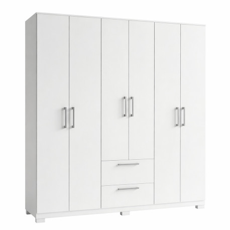 Armoire Dressing 6 Portes 2 Tiroirs 9 Niches Blanche L 135.4 H 178 P 36.5 cm