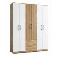 Armoire Dressing 6 Portes 2 Tiroirs 9 Niches Chêne et Blanc L 135.4 H 178 P 36.5 cm