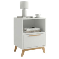 Chevet Blanc 1 Tiroir 1 Niche Pieds Pin Massif L 38.2 H 51 P 35.1 cm