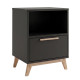 Chevet Noir 1 Tiroir 1 Niche Pieds Pin Massif L 38.2 H 51 P 35.1 cm