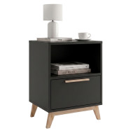 Chevet Noir 1 Tiroir 1 Niche Pieds Pin Massif L 38.2 H 51 P 35.1 cm