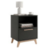 Chevet Noir 1 Tiroir 1 Niche Pieds Pin Massif L 38.2 H 51 P 35.1 cm
