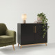 Buffet Scandinave Noir 2 Portes 4 Niches Pieds Pin L 90.2 H 67.5 P 35.1 cm