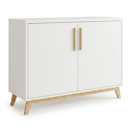 Buffet Scandinave Blanc 2 Portes 4 Niches Pieds Pin L 90.2 H 67.5 P 35.1 cm