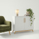 Buffet Scandinave Blanc 2 Portes 4 Niches Pieds Pin L 90.2 H 67.5 P 35.1 cm