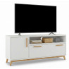Meuble TV 55 Pouces 2 Portes 4 Niches Blanc L 135.2 H 58.5 P 35.1 cm