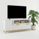 Meuble TV 55 Pouces 2 Portes 4 Niches Blanc L 135.2 H 58.5 P 35.1 cm