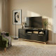 Meuble TV 55 Pouces 2 Portes 4 Niches Noir L 135.2 H 58.5 P 35.1 cm