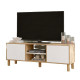 Meuble TV 65 Pouces 2 Portes 4 Niches Chêne et Blanc L 160 H 59.1 P 40 cm