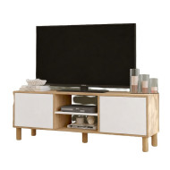 Meuble TV 65 Pouces 2 Portes 4 Niches Chêne et Blanc L 160 H 59.1 P 40 cm