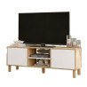 Meuble TV 65 Pouces 2 Portes 4 Niches Chêne et Blanc L 160 H 59.1 P 40 cm