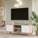 Meuble TV 65 Pouces 2 Portes 4 Niches Chêne et Blanc L 160 H 59.1 P 40 cm