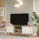 Meuble TV 65 Pouces 2 Portes 4 Niches Chêne et Blanc L 160 H 59.1 P 40 cm