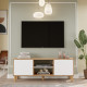 Meuble TV 65 Pouces 2 Portes 4 Niches Chêne et Blanc L 160 H 59.1 P 40 cm