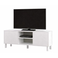 Meuble TV 65 Pouces 2 Portes 4 Niches Chêne et Blanc L 160 H 59.1 P 40 cm