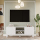 Meuble TV 65 Pouces 2 Portes 4 Niches Chêne et Blanc L 160 H 59.1 P 40 cm