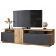 Meuble TV 55 Pouces 3 Portes 5 Niches Chêne et Gris L 150 H 46.3 P 29.5 cm